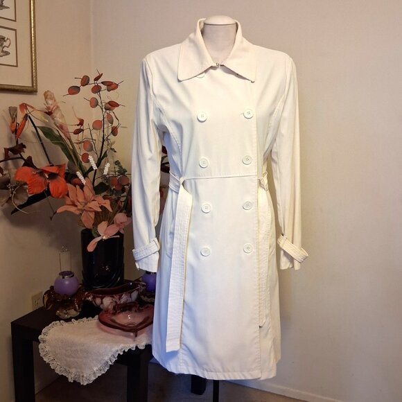 Preowned Majora White Lined Double Breasted Classic Long  Belted Trench Coat - Picture 5 of 10